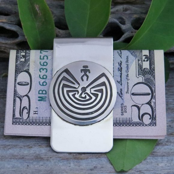 Native American Navajo Man in the Maze Sterling Silver Handmade Money Clip - Picture 5 of 9